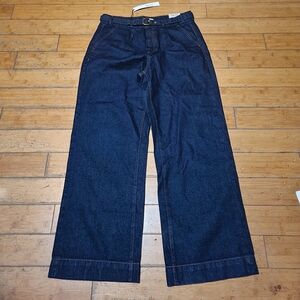 RIVER ISLAND Denim Specialist Dark Blue High Rise Wide Leg Belt Size 12R NWT